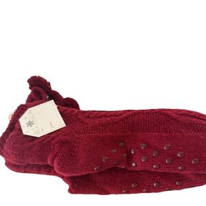 Burgundy Cable Knit Fleece Lined Adult Slipper Socks